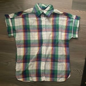 Vintage 80’s style plaid short sleeve button down shirt